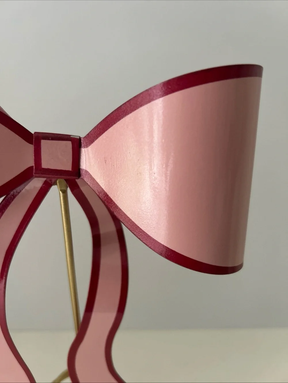 Pink Ribbon Bow Christmas Valentine’s Day Tree Topper Decor with Gold Base